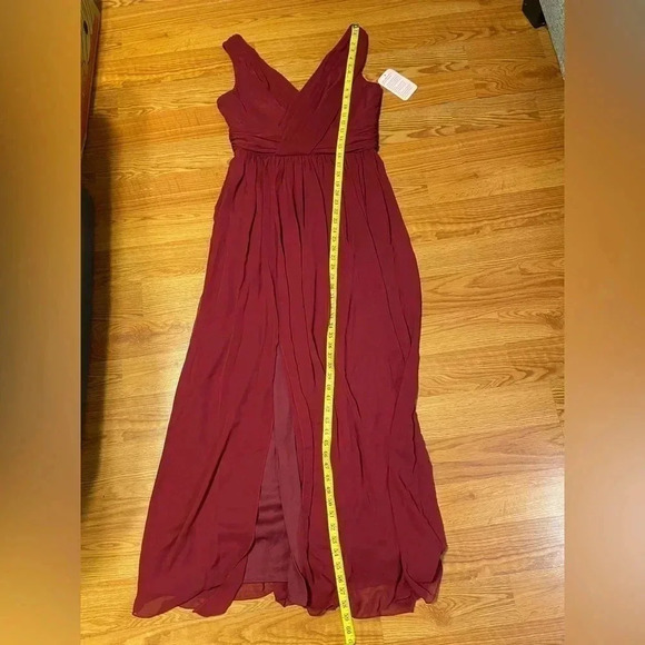 Dessy Collection Draped Chiffon Maxi Slit Dress Size 14 Burgundy Style 2894 NEW - Picture 12 of 12